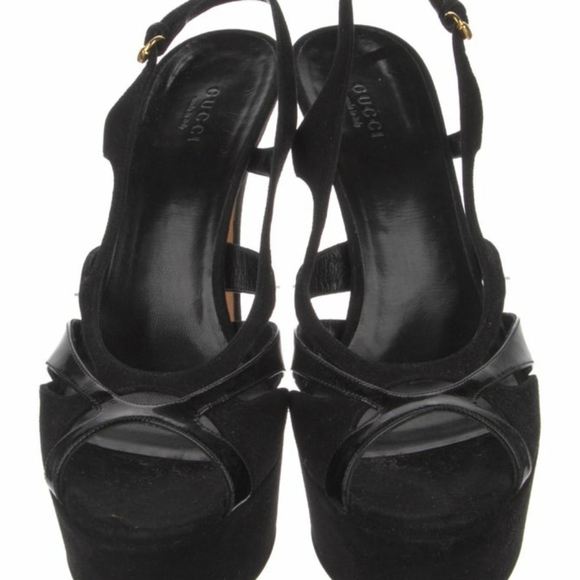 Gucci Vintage Patent Criss Cross Stiletto - slingback platform pumps Sz 40 HP🎊 - Picture 3 of 5